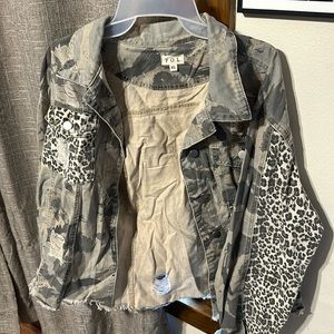 POL distressed animal print and camo jacket